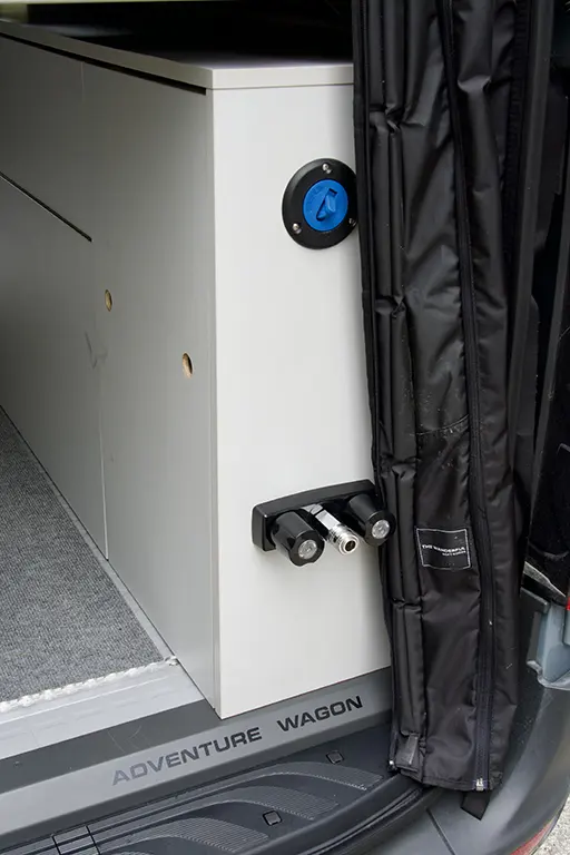 Van cabinet with water connections